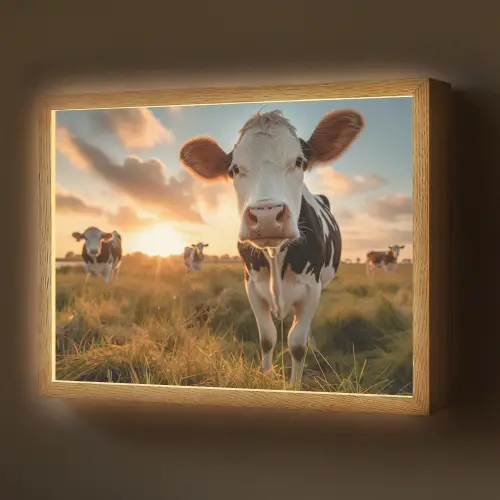 Koe - Weiland - Dieren portret - Natuur - Koeien Light Box met batterij (Wandlamp) middel -z3d_website