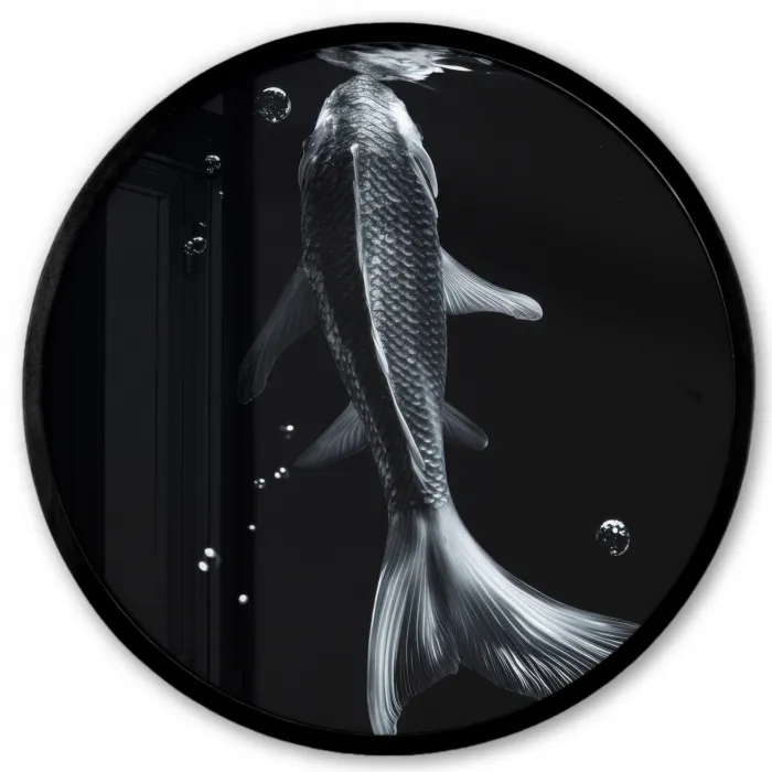 Koi - Vissen - Water - Zwart Fotolijst rond zonder passe partout klein -3d