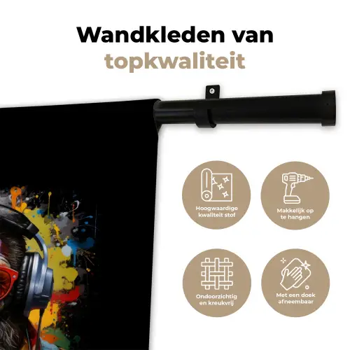 Chimpansee met koptelefoon en graffiti-spray Wandkleed katoen klein -sfeer2