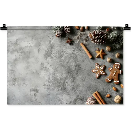 Winter - Kerst - Beton - Dennenappels Wandkleed katoen klein -zz3d