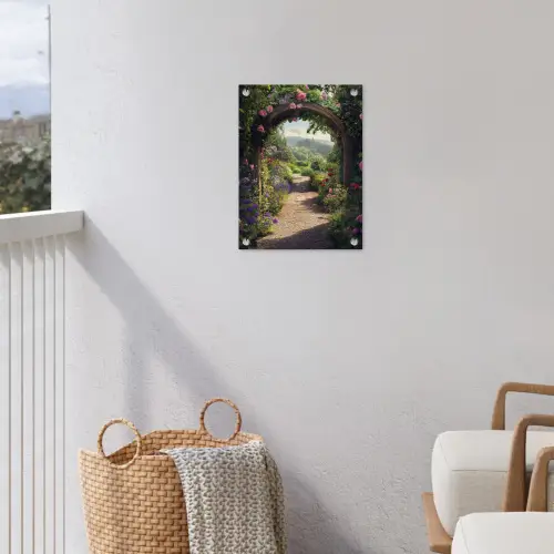 Doorkijk - Landschap - Bloemen - Rozenboog - Natuur tuinposter los doek klein -sfeer8
