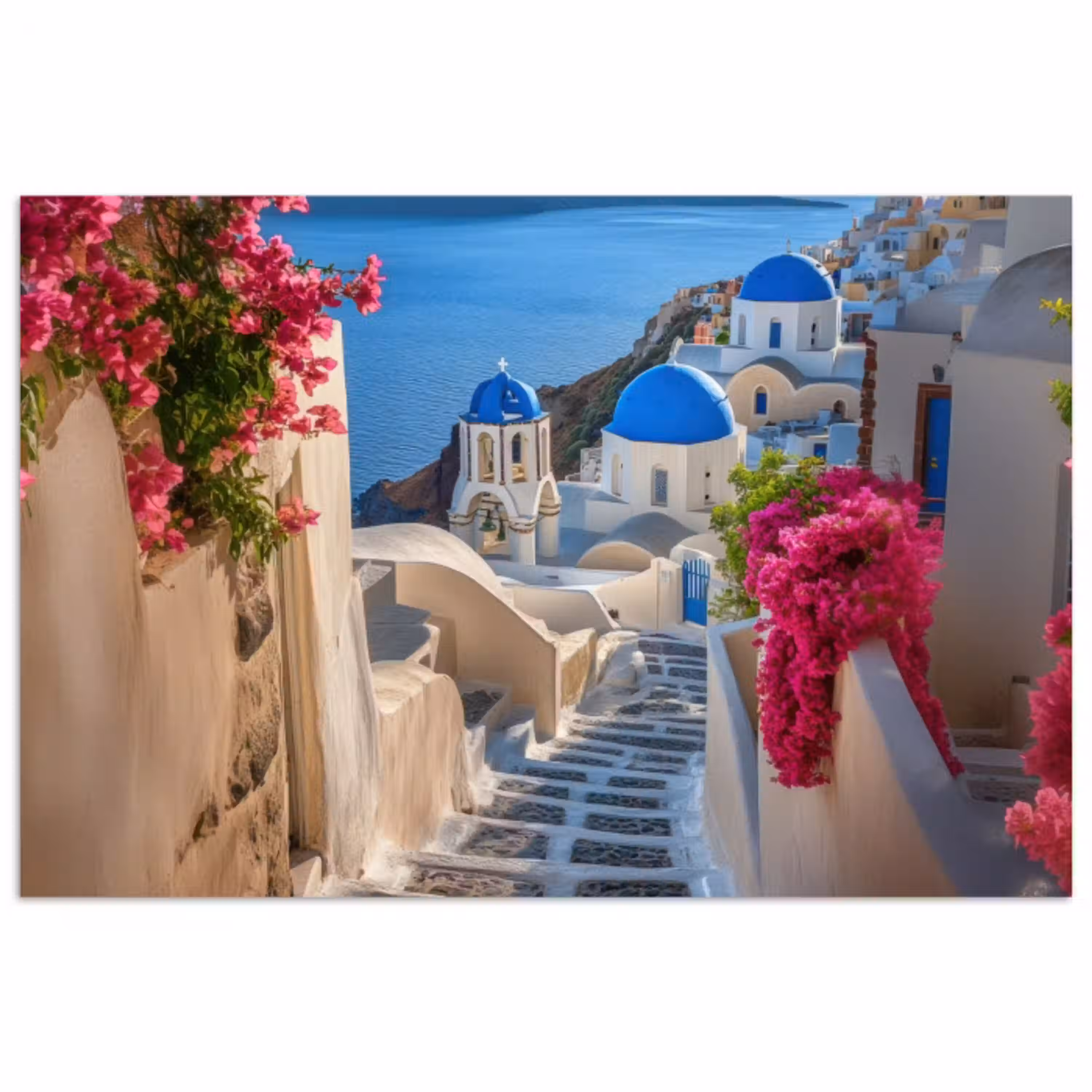 Santorini - Bloemen - Griekenland poster papier klein -3d