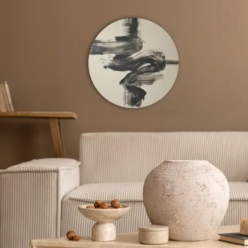 Golven - Penseelstreken - Beige - Minimalistisch Akoestische PET Vilt - Rond klein -sfeer1