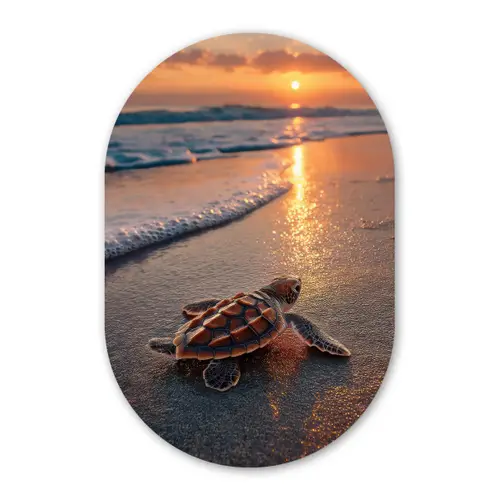 Schildpad - strand - Zonsondergang Wandcirkel Ovaal Forex klein -3d