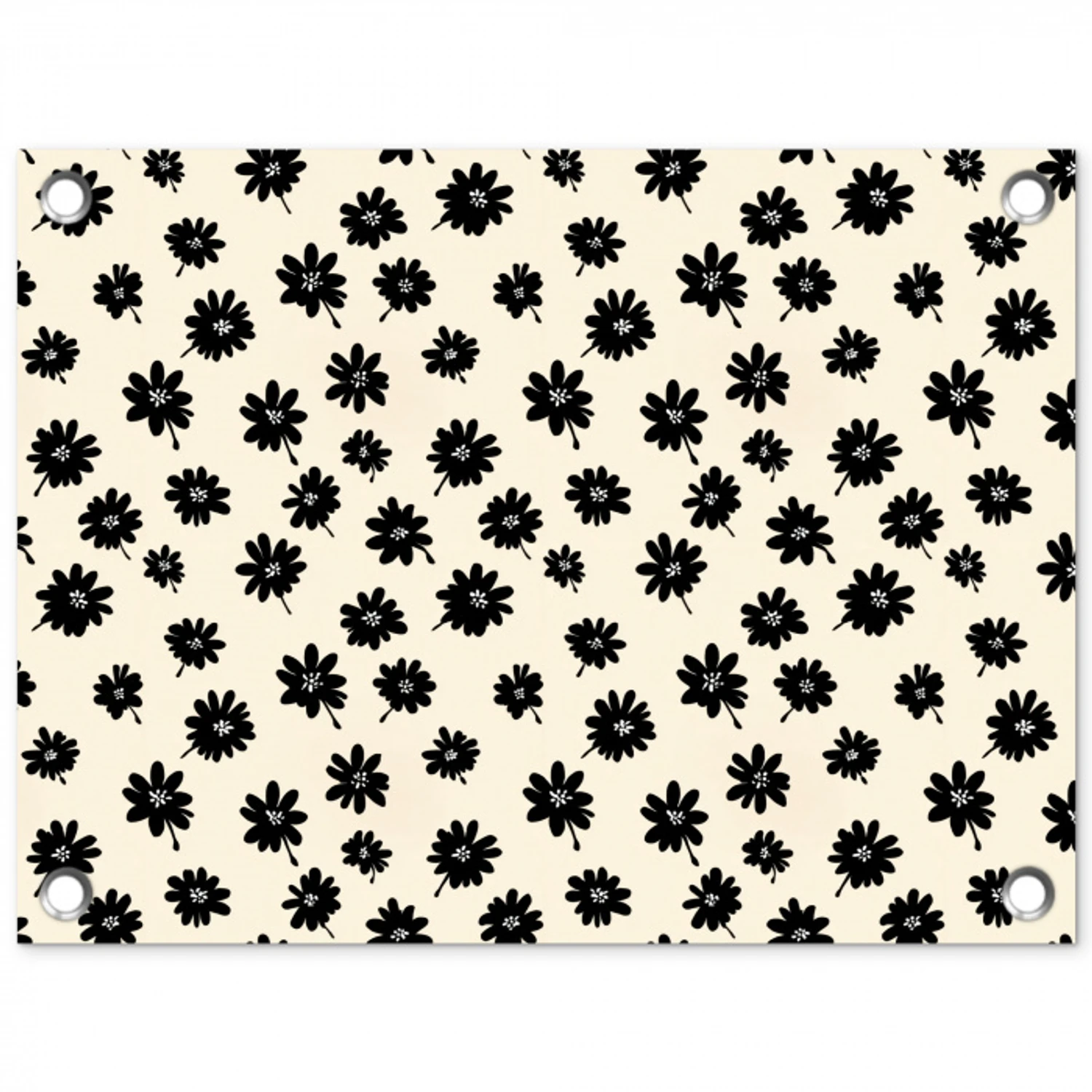 Madeliefjes - Grafisch - Zwart - Beige tuinposter los doek klein 239 -3d