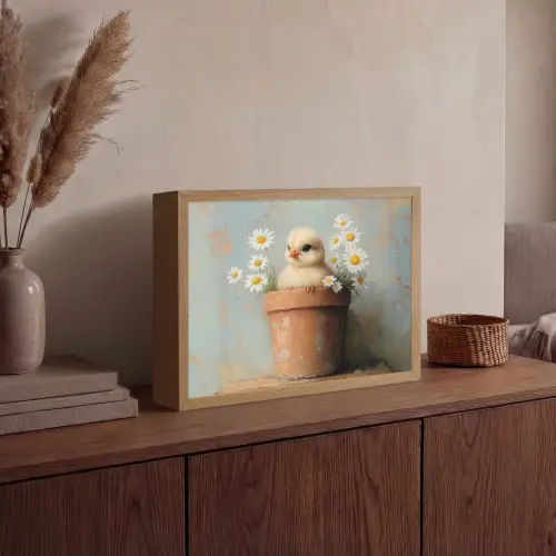 Bloempot - Kuiken - Bloemetjes Light Box met batterij (Wandlamp) middel -sfeer2