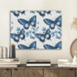 Blauw - Vlinders - Bloemen - Wit PET vilt klein 837 -sfeer1