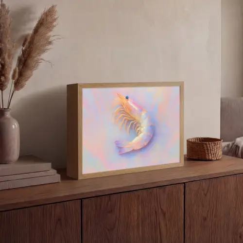 Garnaal - Subtiele structuur - Blauw - Roze Light Box met batterij (Wandlamp) middel -sfeer2