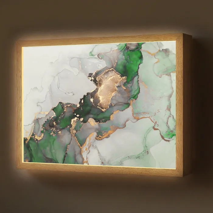 Marmer - Goud - Groen - Luxe Light Box met batterij (Wandlamp) middel -z3d_website