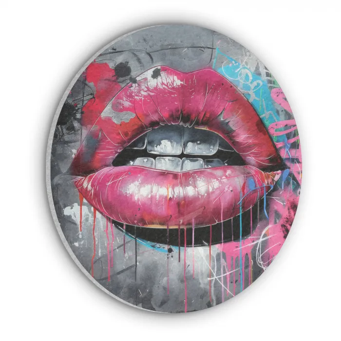 Lippen - Felroze - Graffiti - Verfstrepen Akoestische PET Vilt - Rond klein -3d