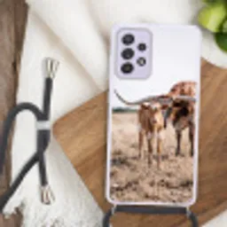 Texas Longhorn - Kalf - Weide - Dieren Hoesje Samsung Galaxy A52 5G met koord klein -sfeer4