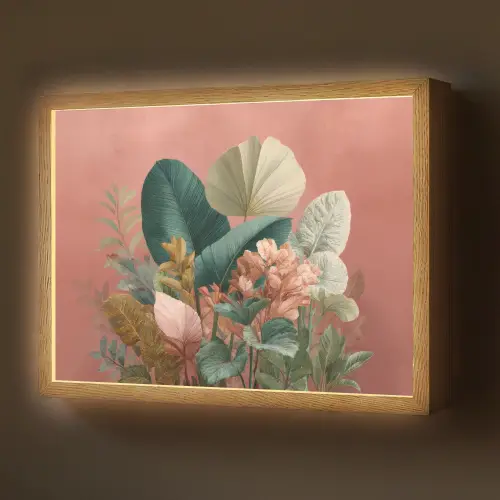 Tropische bladeren - Bloemen - Roze - groen Light Box met batterij (Wandlamp) middel -z3d_website