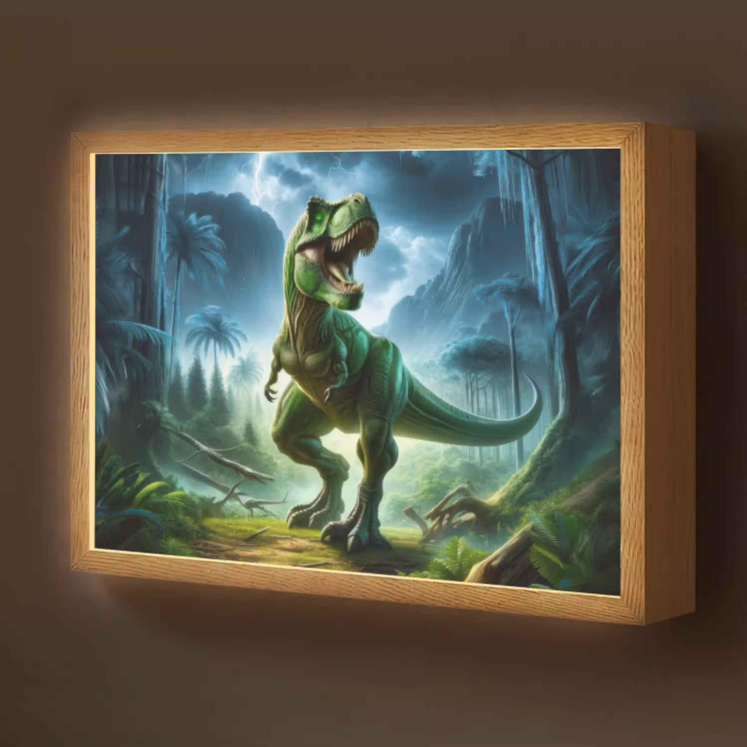 Dino - Jongens - Groen - Blauw - T-Rex Light Box met batterij (Wandlamp kind) middel -z3d_website