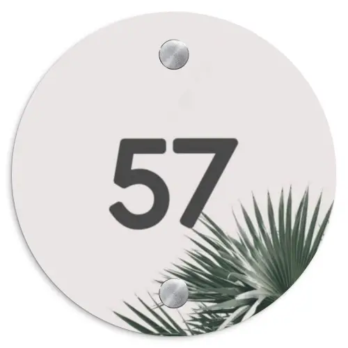 Lichtroze met palmblad - Traditioneel Naambord Rond klein -3d