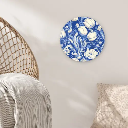 Bloemen - Delfts Blauw - Patroon - Tulp Wandcirkel plexiglas klein -sfeer5