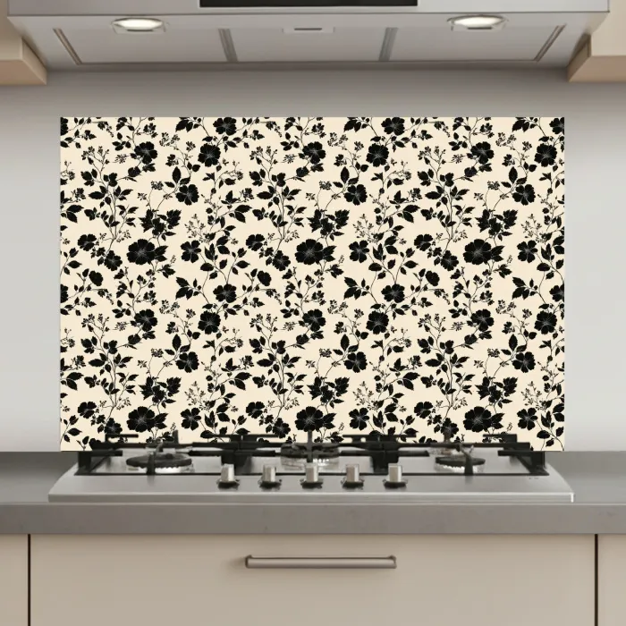Bloemen - Dessin - Zwart keuken achterwand spatscherm klein 900 -3d_website