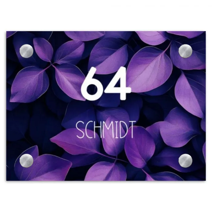 Paarse bladeren - Modern Naambord Rechthoek middel -3d
