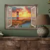 Doorkijk - Raam - Vuurtoren - Zonsondergang - Strand PET vilt klein -sfeer2