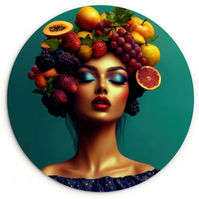 Vrouw - Hoodtooi - Tropisch - Fruit - Druiven Wandcirkel kunststof plaat 5mm dik klein -3d