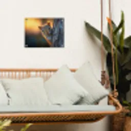 Eekhoorn - Boomstam - Zonsondergang tuinposter los doek klein -sfeer7