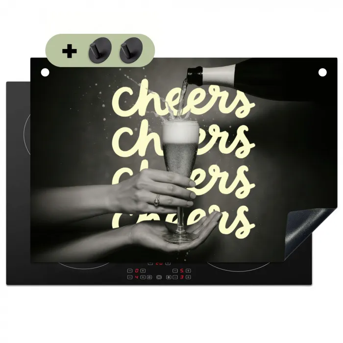 Cheers - Wijn - Zwart - Wit Inductie beschemer met haakjes klein -3d