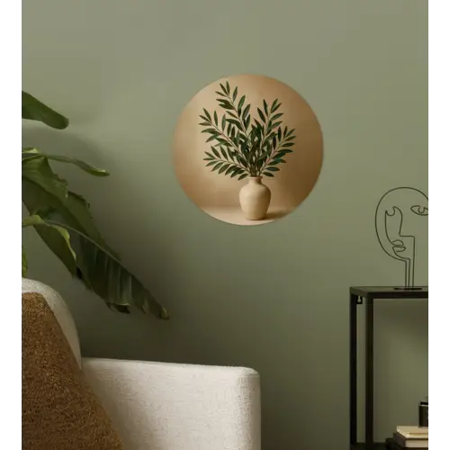 Vaas - Olijftakken - Bladeren - Beige Wandcirkel behangsticker klein -sfeer2