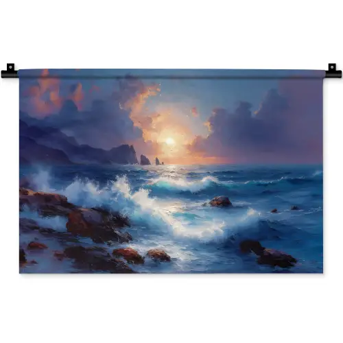 Golven - Zee - Kleurrijk - Rotsen Wandkleed katoen klein -zz3d