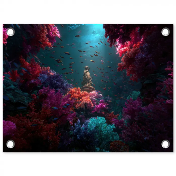 Standbeeld - Zeebodem - Koraal - Kleurrijk tuinposter los doek klein -3d