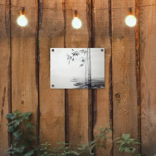 Bamboestammen - Water - Minimalistisch - Wit tuinposter los doek klein -sfeer1