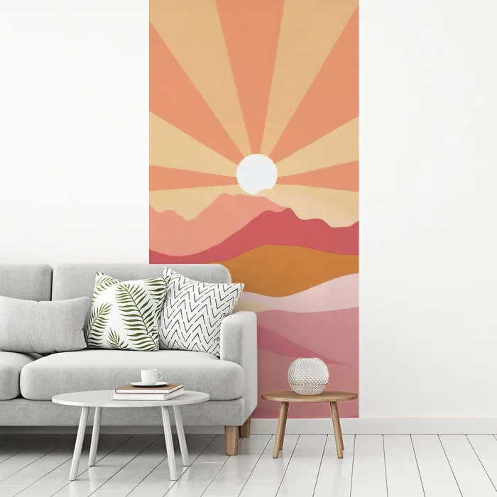Bergen - Abstract - Zonnestralen - Roze fotobehang vinyl groot -woonkamer