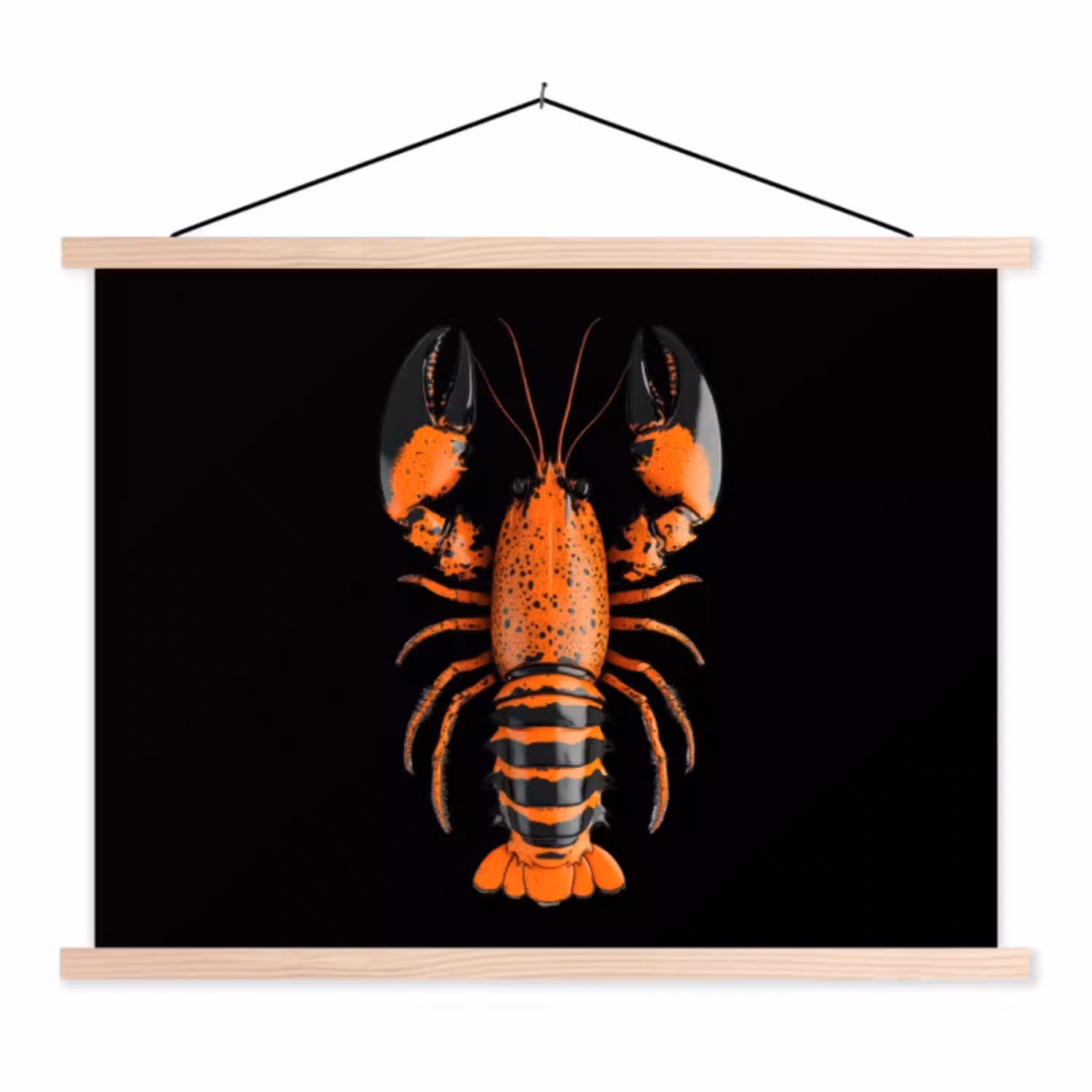 Kreeft - Oranje - Zwart - Modern textielposter latten blank klein -3d