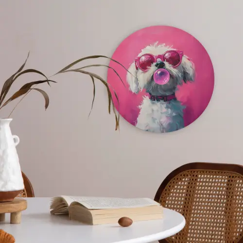 Pink - Hond - Bubbel Akoestische PET Vilt - Rond klein -sfeer3