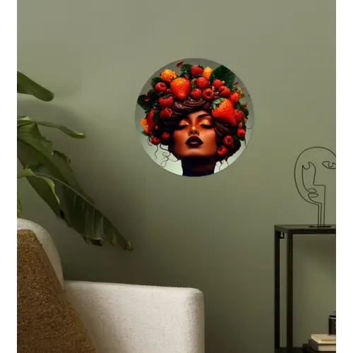 Vrouw - Chocolade - Frambozen - Aardbeien - Koekjes Wandcirkel behangsticker klein -sfeer2