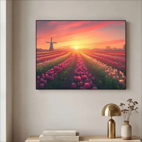 Windmolen - Zonsondergang - Landschap Textielframe zwart klein -sfeer2