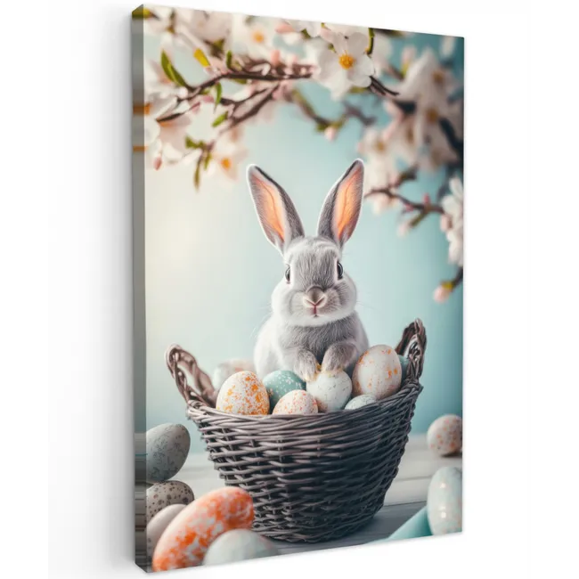 Konijn - Eieren - Mand Tuinposter op houten frame 2 cm dik klein -3d