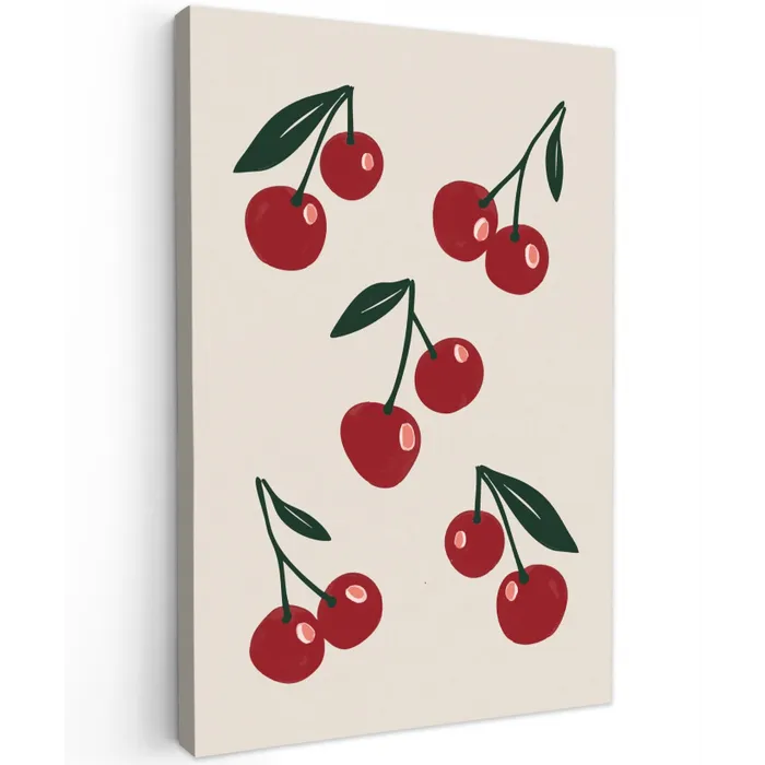 Kersen - Blaadjes - Rood Tuinposter op houten frame 2 cm dik klein -3d