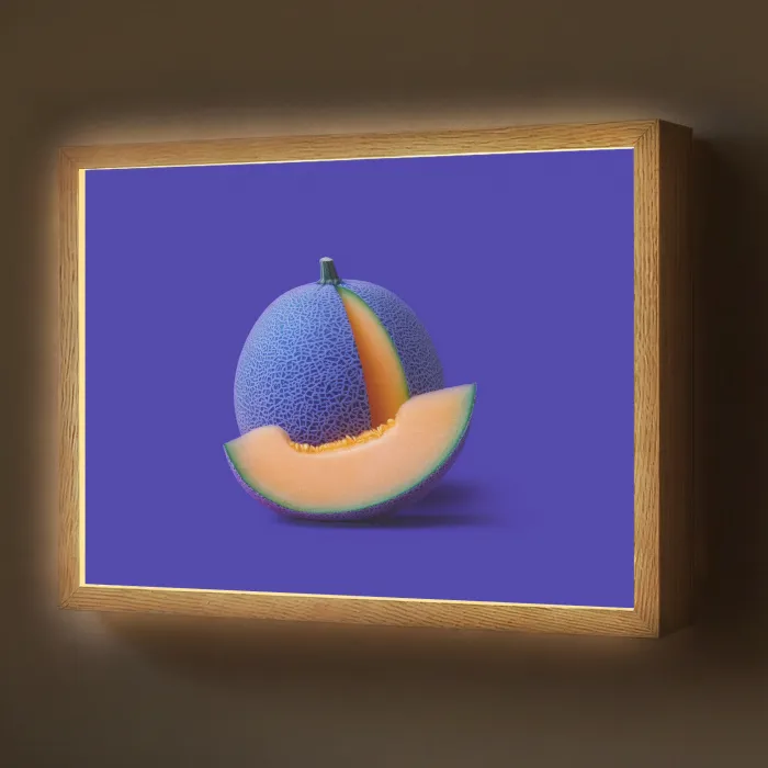 Meloen - Blauw - Oranje - Kunstzinnig Light Box met batterij (Wandlamp) middel -z3d_website