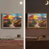 Mozaïek - Zon - Landschap - Dorp Light Box met batterij (Wandlamp) middel -sfeer3