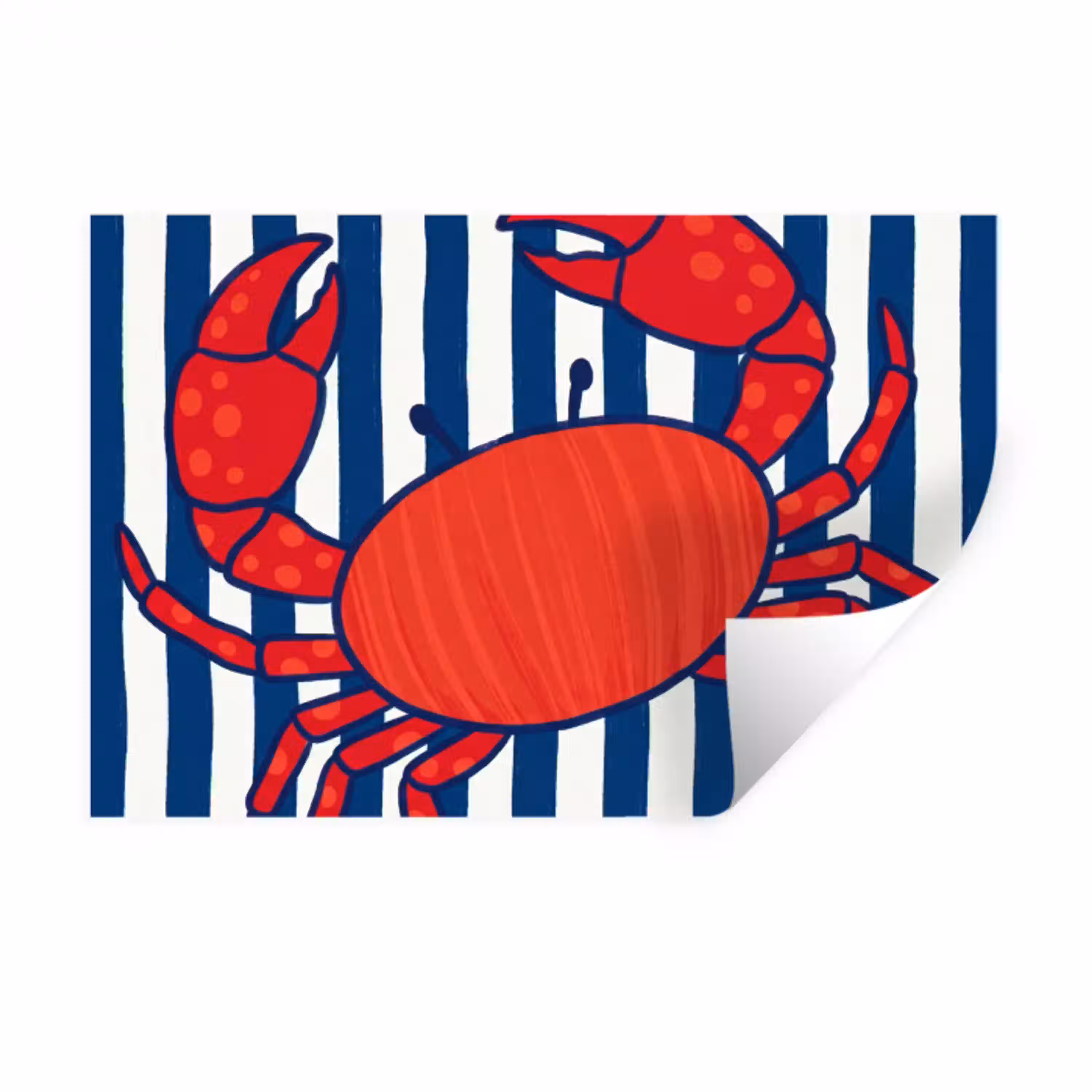 Krab - Strepen - Zeeleven - Illustratie - Rood Muursticker klein -3d