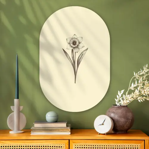 Zwart - Narcis - Illustratie Wandcirkel Ovaal Glas middel -sfeer2