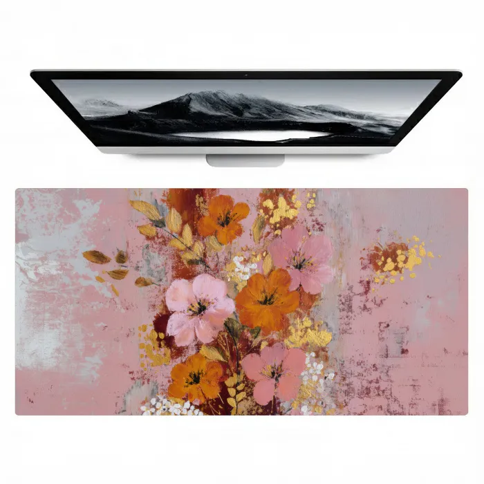Schilderij - Bloemen - Rustiek - Roze Muismat XXL klein -zzz3d