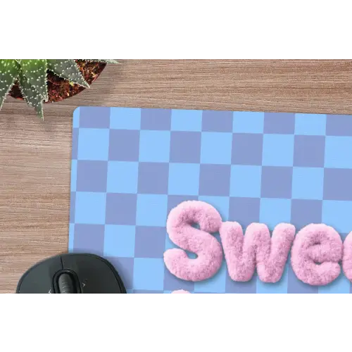 Sweet dreams - Vierkanten - Roze - Blauw muismat rubber klein -closeup