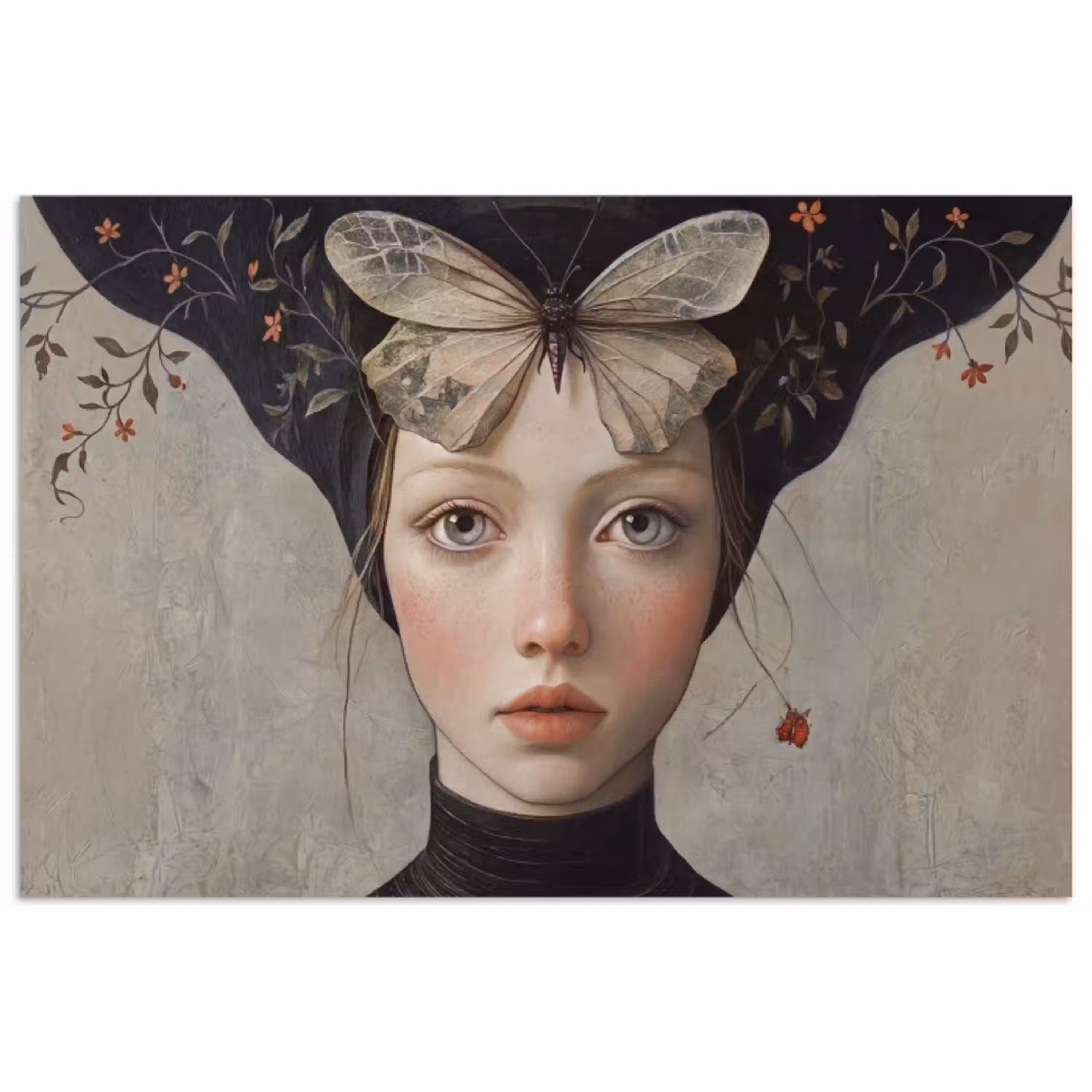 Woman - Butterfly - Art - Classic - Muted poster papier klein -3d