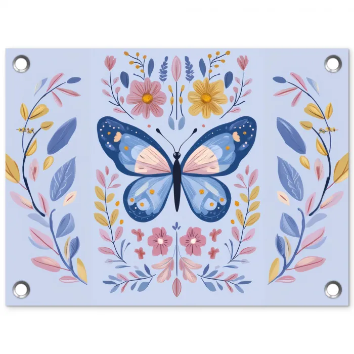 Vlinder - Lichtblauw - Sierlijk - Bloemen tuinposter los doek klein -3d