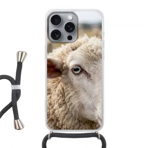 Schaap - Oog - Wit Hoesje iPhone 16 Pro Max met koord klein -3d