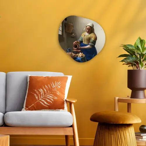 Het melkmeisje - Kunst - Oude meesters - Vermeer Wandcirkel Organisch Forex 3mm klein -sfeer4