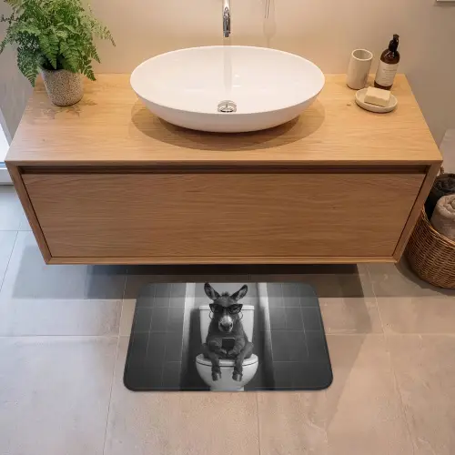 Ezel - Telefoon - Toilet - Zwart - Wit Badmat klein -sfeer1