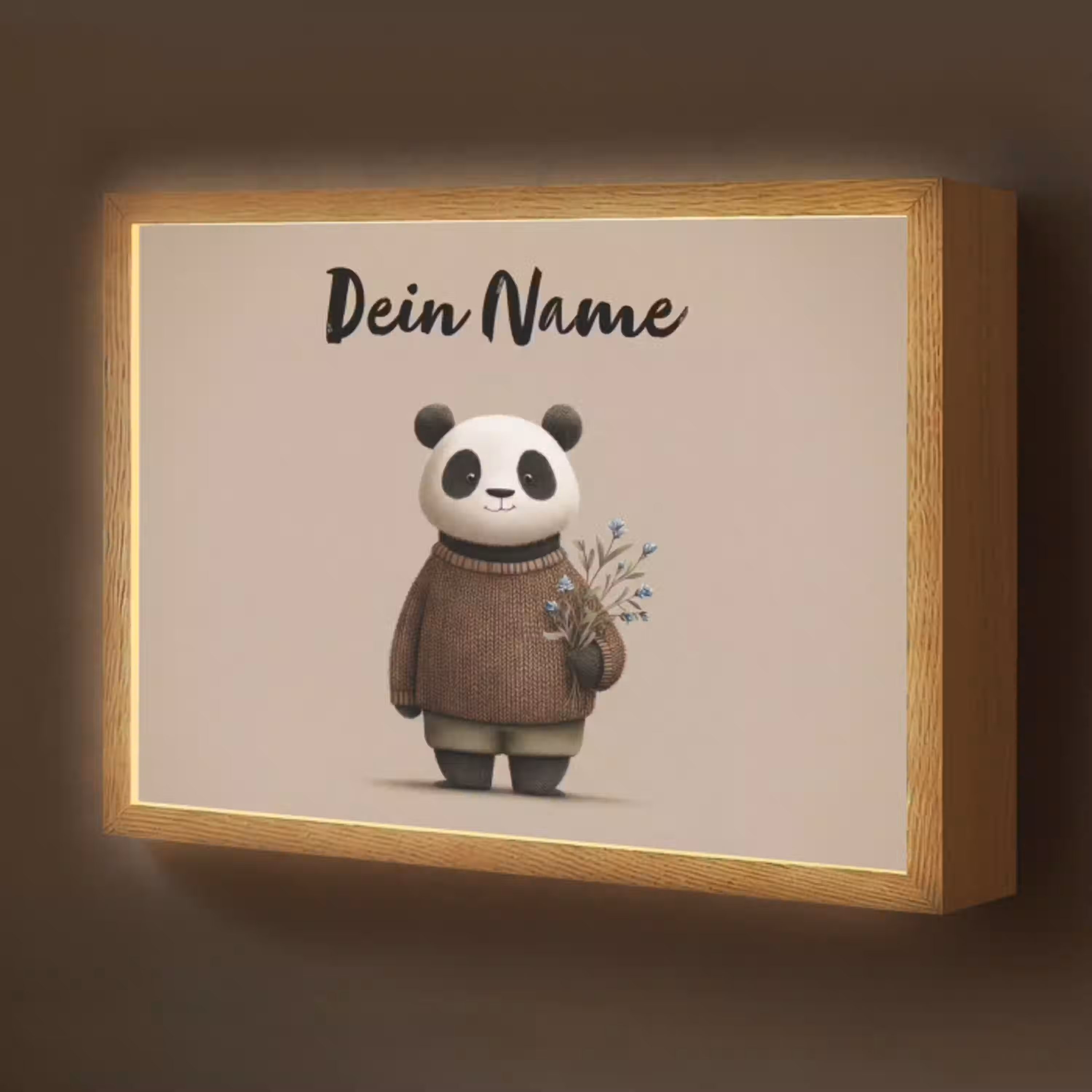 Panda - Blauwe bloemen - Zachtheid Light Box met batterij (Wandlamp kind) middel -z3d_website
