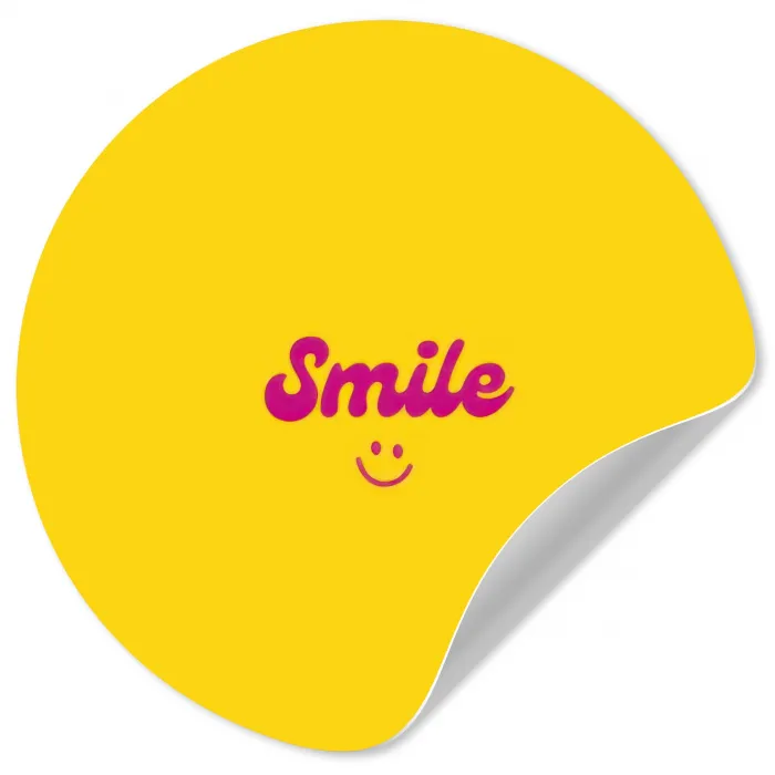 Smile - Geel - Roze Wandcirkel behangsticker klein -3d