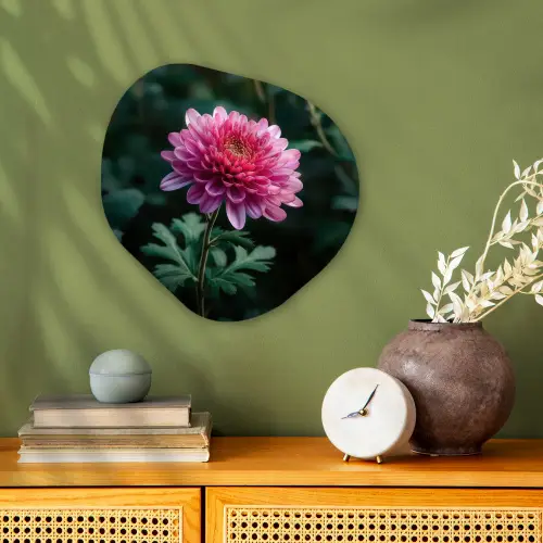 Blad - Chrysant - Roze - Schaduw Wandcirkel Organisch Forex 3mm klein -sfeer2